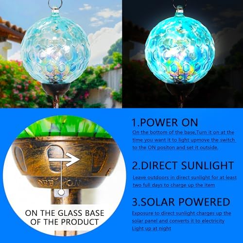 Wind Chimes, Solar LED Outdoor Garden Lighting, Light Biue Glass and Metal Wind Chime Lawn and Yard Decoration with Bronze Metal Finial, 5 x 46.5 Inch (Light Blue) - Image 4