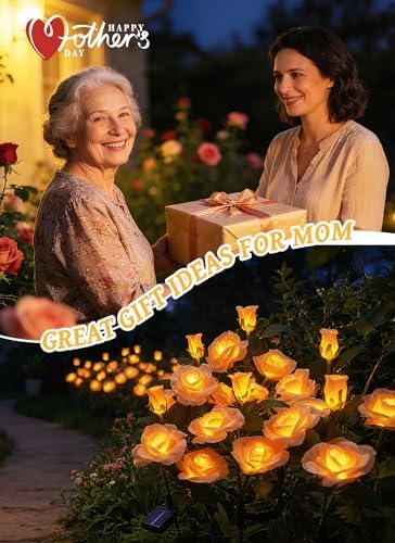 Brightown Solar Garden Lights, 4 Pack LED Rose Flower Lights Waterproof - Image 2