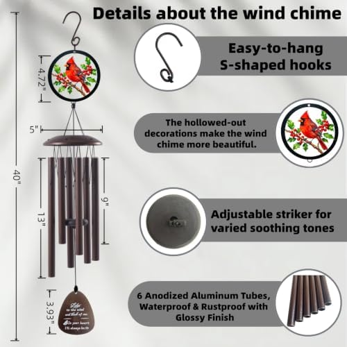 40''Memorial Wind Chimes for Loss of Loved One，Cardinal Wind Chimes - Image 4