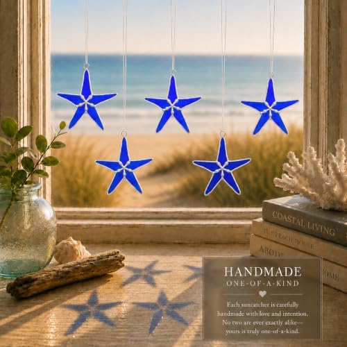 Stained Glass Cobalt Blue Starfish 3in Suncatcher Set of 5, Room Decor - Image 6