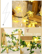 Flower Decor String Lights|Creative Christmas Petal-Shaped Copper Wire Fairy Lights|LED Floral Plant Design Ambient Light for Party Bedroom Patio,Yellow Flowers With Leaves,5m(16.4ft)-50LED-Solar - Image 2