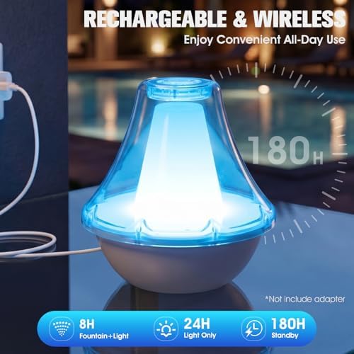 Bubbling Pool Fountain with Lights,Floating Pool Fountains with Anchor,Above Ground Pool Water Fountain Pump,Battery Powered Swimming Pool Floating Fountains for Inground Pool-1PC(White) - Image 6
