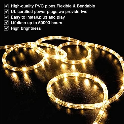 SURNIE LED Rope Lights Outdoor Warm White, Waterproof 50FT Cuttable 3000K Lighting Indoor 110V Connectable Flexible Electric Lights for Christmas Trees Bedroom Outside Patio Decor, Not Flat Strip - Image 3