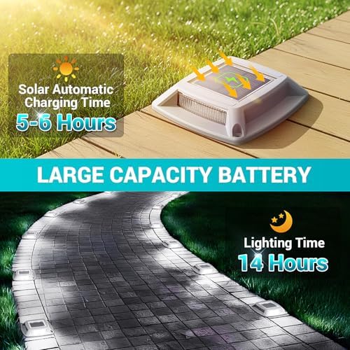Solar Driveway Lights Outdoor 12 Pack, IP68 Waterproof Dock Lights, White - Image 5