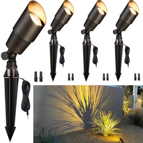 Gardenreet Brass Landscape Lighting - Outdoor Low Voltage Spotlights LED, 12V Wired Uplights, Waterproof Spot Lights Antique Bronze for Outside Trees Without MR16 Bulb (4 Pack) by Gardenreet