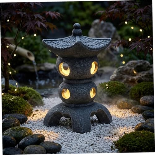 Pagoda Garden Statue - Grey Resin Pagoda Statue with Zen Ambiance, Water-Resistant Outdoor Decor for Patio, Yard, Landscape - Image 6