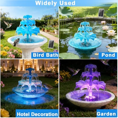 Yeomi 3-Tier Solar Fountain Pump with LED Lights, 24H Outdoor Water Feature, Detachable Design, Multi-Function Bird Bath Water Fountain for Garden Patio Yard Backyard Pond, 3.5W - Image 7