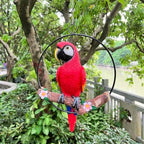 Hanging Scarlet Macaw Parrot Perching on Branch in Metal Round Ring for Home Patio Garden Decor 16" H (Red and Yellow) by BSIRZAM