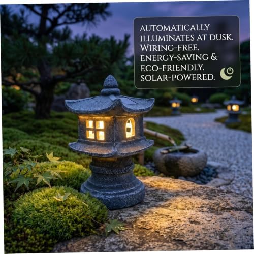 Solar Gray Pagoda Garden Statue, Patio Zen Decor with Light - Image 4