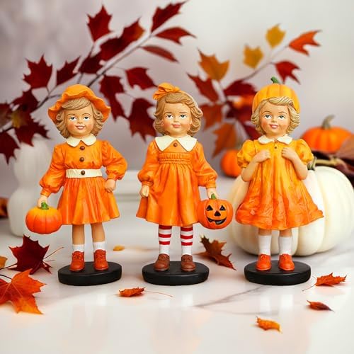 OrnamentallyYou Inviting Pumpkin Girl Trio Set of Figurines, 6" Victorian Autumn Fall and Halloween Table Decoration by OrnamentallyYou