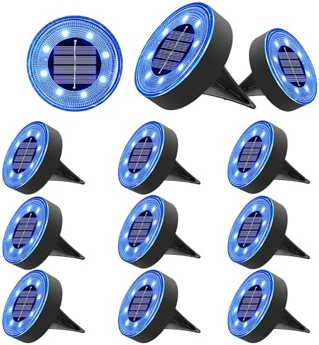 Joomer 12 Pack 3.4inch Solar Ground Lights Outdoor Waterproof, Blue by Joomer