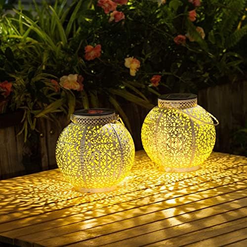 TAKE ME 2 Packs White Solar Lanterns Outdoor Waterproof Garden Laterns Metal Retro Lights for Mothers Gifts Mom Wife Grandma Birthday Gifts (White Set of 2) - Image 4