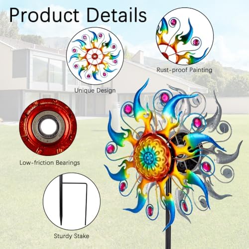 Wind Spinner Outdoor,Kinetic Metal Wind Spinner for Yard,Rustproof＆Waterproof Windmill,Wind Sculptures for Yard Decor 13 * 57 Inches - Image 4