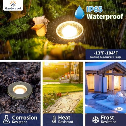 Gardenreet Landscape In Ground Well Lights - Brass Electric Low Voltage Ip65 Lights, 12V Wired LED Fixture, Antique Bronze for Patio Driveway Tree with 5000K Daylight White MR16 Bulb - Image 4