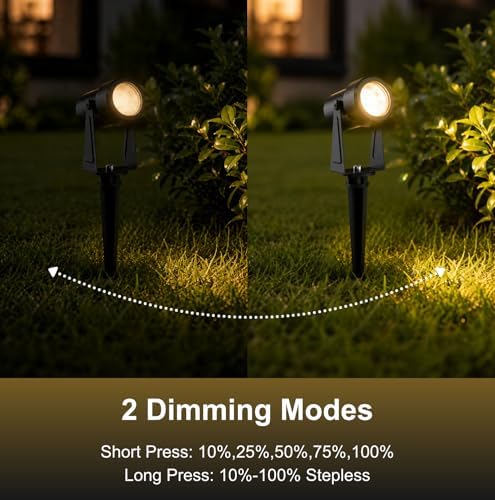 ZYAN Landscape Spotlights, Dimmable, Timer, Auto On Off, Low Voltage, Plug and Play, IP65 Waterproof, 2700K Warm White, for Garden Yard Pathway (6 Pack) - Image 3