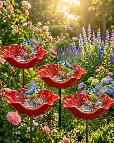 Handmade Flower Garden Stake Decorative,Metal Bee Watering Station Bird Bath Bowl,Mini Small Grace Outdoor Butterfly Pollinator Water Features Sculptures and Decor Wildflower Wildflower for Outside by Unknown