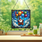 Gnome Balloon Ride Stained Glass Suncatcher – Square Hanging Window Panel for Home or Greenhouse – Whimsical Glass Art Gift for Garden Lovers, Christmas, Halloween, Father Days 7bMllP - Image 2