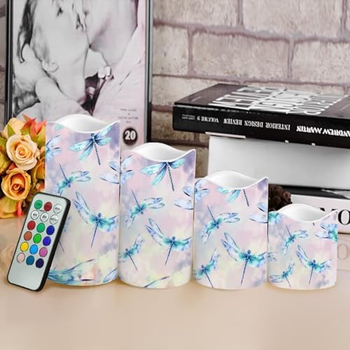 Dragonfly Candle with Remote Control Electric LED Pillar Candle Timer Color Changing Long Lasting 4 Pcs Battery Candles - Image 4