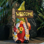 22" Solar Large Gnome Lady Garden Statue Big Female Gnome with Welcome Sign Outdoor Decor with LED Lights Home Porch Yard Patio Lawn Ornament Christmas Housewarming Gardening Gift by WONDHOME