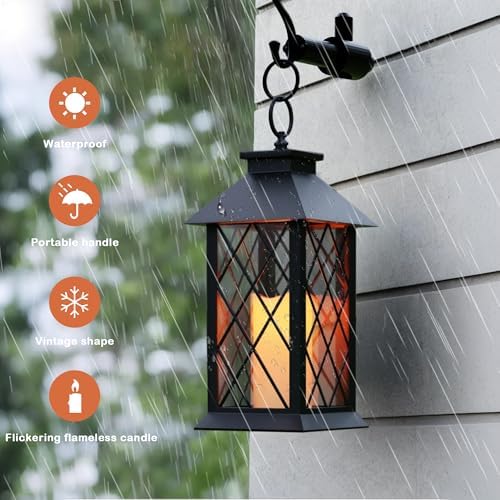 JOIONE Black Decorative Candle Lanterns, 2 Packs 14" Waterproof Porch Decor - Image 3