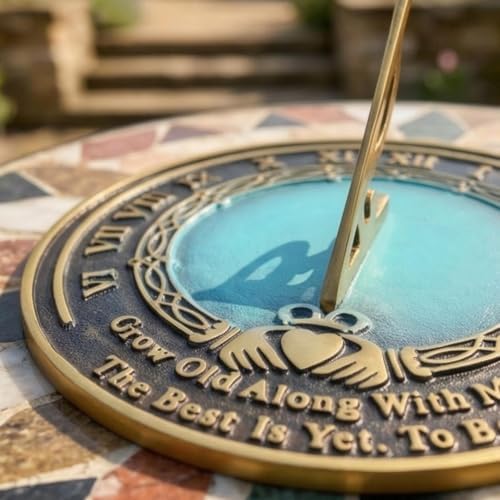 Brass Sundial Garden Decor, Antique Style Sun Clock Ornament 10 Inch - Image 3