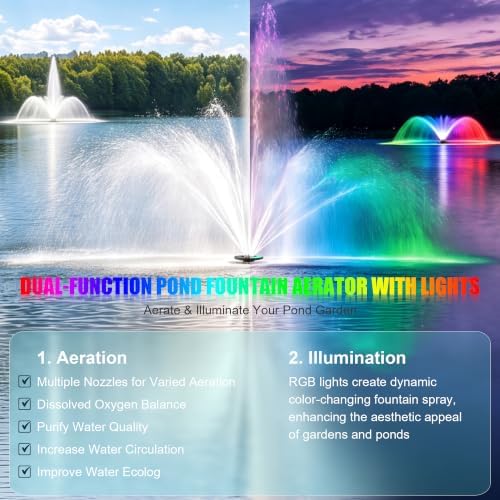 Goldlife Pond Fountain Aerator With Lights, F2 w/ F0-1 Light, 7 Nozzle, 1HP - Image 3