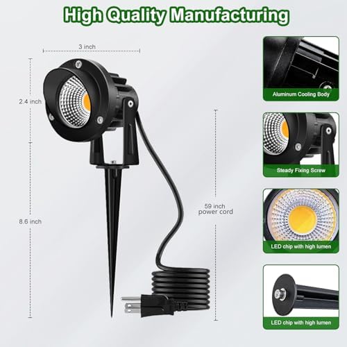 Romwish 10W Landscape Lighting, 120V Plug-in Outdoor Spotlights, 8 Pack - Image 3
