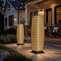 Grand patio 2-Piece Outdoor Floor Lamp Solar Lantern, Water-Resistant Wicker Boho Patio Light with 50/100 Lumens Dual Brightness & Memory Mode for Garden Porch Deck Decor, Large Diamond Natural by GrandPatio