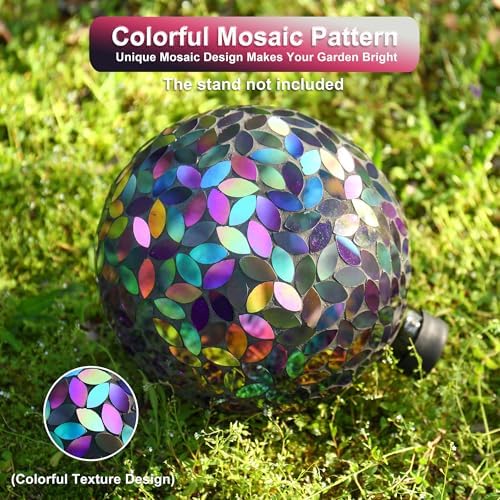 VOREEN Mosaic Gazing Ball Outdoor, 10 Inch Purple Iridescent Glass Garden Globe, Decorative Garden Ball for Yard Lawn Patio Decor - Image 3