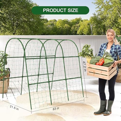 63"x47"x22" U-Shape Cucumber Trellis, Metal Plant Support with Net - Image 3