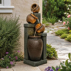 Outdoor Water Fountain with LED Lights, 34.84" Resin Tiered Jar Fountain for Patio, Garden, Porch, Backyard Decor, Freestanding Cascading Garden Fountain - Image 2