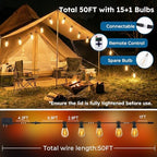 GvvooHome 50FT Outdoor String Light with S11 Plastic Bulbs, Low-Voltage LED Patio Lights with App & Remote, Music Sync, 4 Lighting Modes, Dimmable & Waterproof for Backyard, Porch, Garden, Deck, Party - Image 7