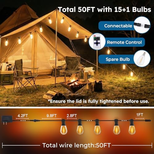 GvvooHome 50FT Outdoor String Light with S11 Plastic Bulbs, Low-Voltage LED Patio Lights with App & Remote, Music Sync, 4 Lighting Modes, Dimmable & Waterproof for Backyard, Porch, Garden, Deck, Party - Image 7