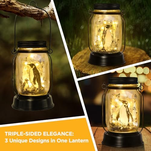 kyoryuger Penguin Gifts for Women/Men Penguin Solar Lanterns Mom Birthday Animal Lovers Lantern Animal Memorial Lights Solar Garden Decoration for Yard, Patio,Backyard,Porch Torches - Image 2