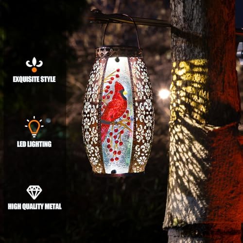 Solar Lanterns Outdoor Cardinal Garden Decor Light Waterproof Hanging Decorative Gifts for Women Mom Mothers Grandma Grandparents Birthday Gift - Image 2