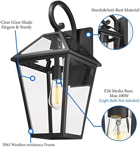 Large Outdoor Light Fixtures Wall Mount 21'' Waterproof Exterior Wall Lanterns with Glass, Outdoor Wall Light, Outside Wall Sconces, Front Porch Lights for House Garage Doorway Patio 1 Pack - Image 4