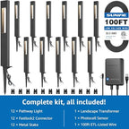 SUNVIE All-In-One LED Low Voltage Landscape Lighting Kit 12 Pack Low Voltage Pathway Lights with 60W Transformer ETL Listed 100FT Wire for Path Garden, Waterproof Pathway Lights Wired, 3000K, Aluminum - Image 7