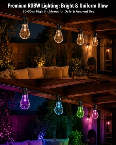 50FT RGBW Patio String Lights, A60 Outdoor Color Changing Lights - Image 5