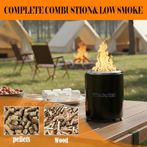 Portable Flame Adjustment Tabletop Fire Pit, VivaGarden Smokeless Table Top Fire Pit, Wood Burning & Pellets Outdoor Camping Stove with Carry Bag, Forks and Mat (9.7x7.1 Inch, Black) - Image 5