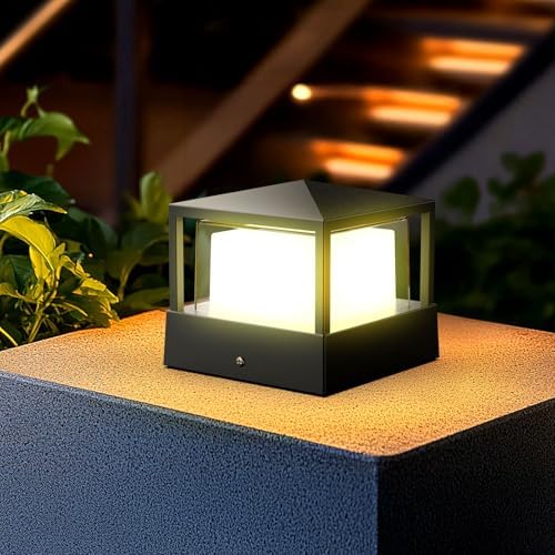 Pillar Lights,Square 6 X 6 in Outdoor Post Light,Outdoor Column lamp, Deck/Fence/Post Cap Lights,lamp Post,High Voltage Wired Waterproof Aluminum Post Light,IP65 (Square, 6.3X6..3IN) by outdoorlandscapelights