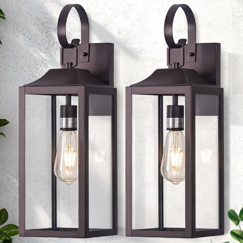 19" Large Outdoor Wall Lantern Porch Light Outdoor Bronze 2 Pack by Yolsunes