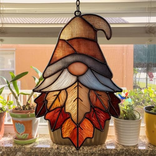 Maple Leaf Autumn Gnome Fall Acrylic Suncatcher - Image 4