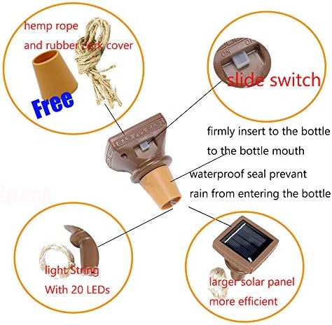 YJFWAL Upgraded 12 Pack Solar Wine Bottle Lights, 20 LEDs Waterproof Copper Light, Bottle Light Fairy Cork String Lights for Yard Patio Decor, DIY Birthday Gift for Mom Grandma Girlfriend(Warm White) - Image 2