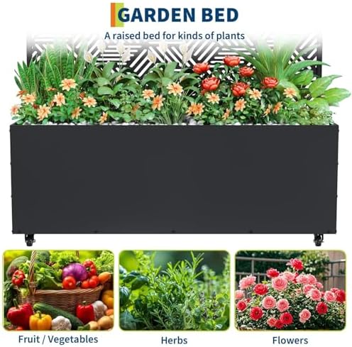 Garvee Metal Raised Garden Bed with Trellis and Wheels, 71"x47"x16" - Image 5