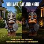 10" Solar Tiki Statue, Tribal Warrior with LED Eyes, Outdoor Tiki Decor - Image 2