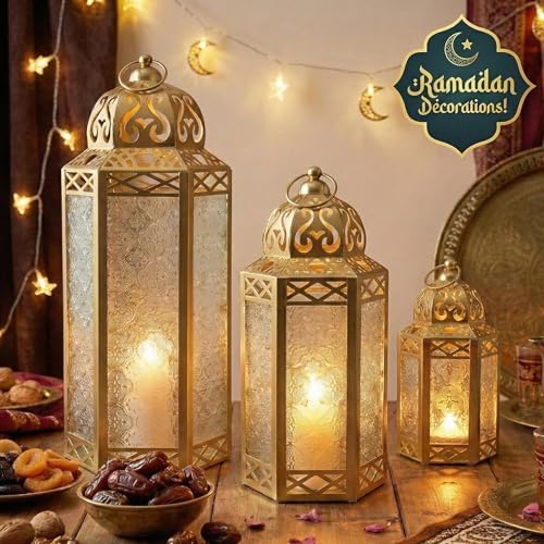 Vela Lanterns Decorative Outdoor & Indoor Tall Floor Candle Holders, Gold - Image 6