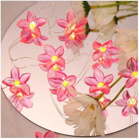 CAKERS Flower Decor String Lights|Creative Christmas Petal-Shaped Copper Wire Fairy Lights|LED Floral Plant Design Ambient Light for Party Bedroom Patio,Pink Flower,10m(32.8ft)-100LED-Battery by CAKERS