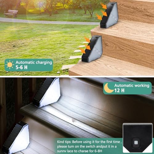 echosari 12 Pack Solar Step Lights 100 Lumen Ultra Bright Cool White - Image 2