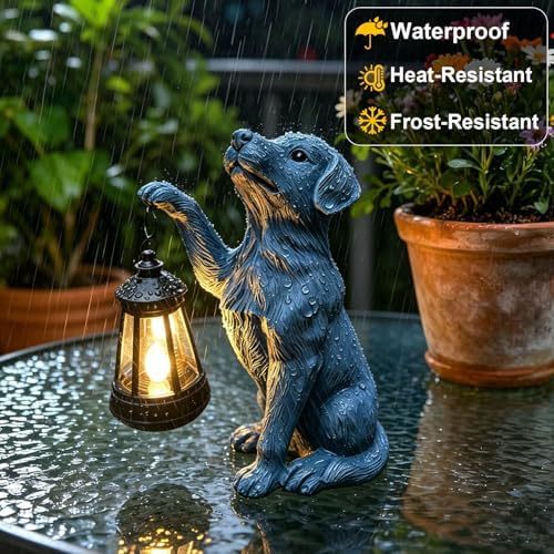 YODY Garden Statues Outdoor Garden Decor: Dog Statue with Solar Lantern for Yard Art Lawn Ornaments Porch Patio Balcony Home House - Birthday Gifts for Grandma Mom Women - Image 4