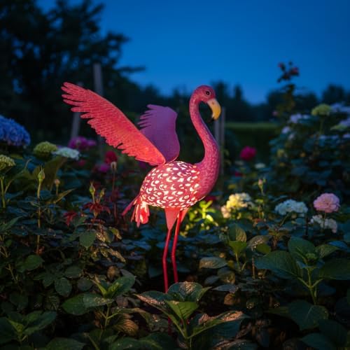 43" Metal Flamingo Garden Sculptures with Solar Light by ViteenLight